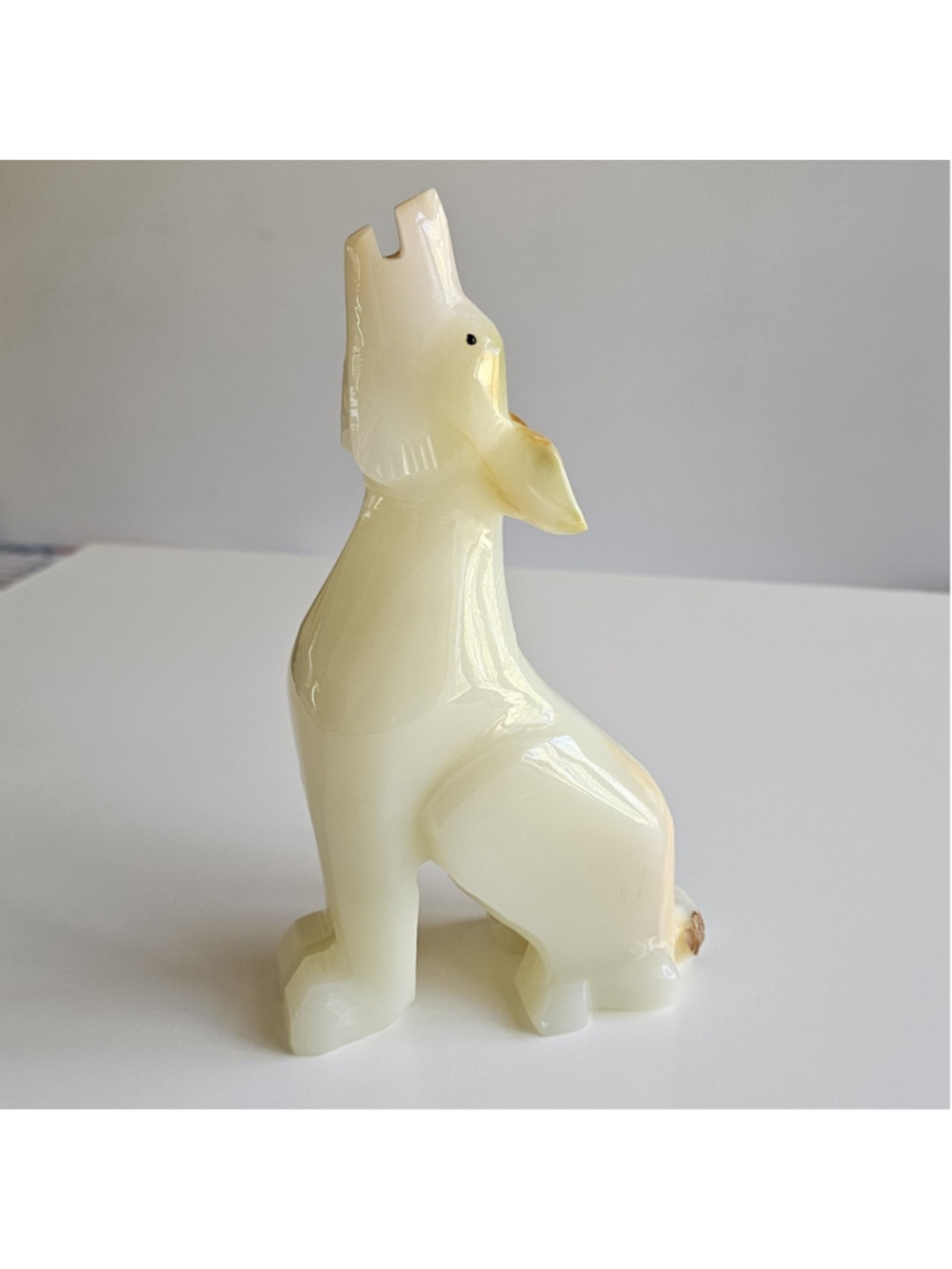 Polished Onyx Howling Dog Figurine - Mid-Century Modern Stone Sculpture - 8" - Picture 6 of 13
